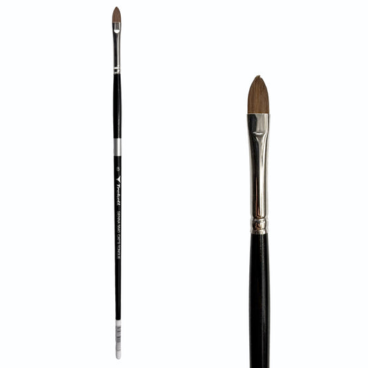 Trekell Sienna Synthetic Red Sable Long Handle Artist Brush, size #8 Cat's Tongue, is high-quality brush features synthetic red sable bristles that mimic natural sable, perfect for oil, watercolor, and acrylic painting.
