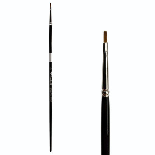 Trekell Sienna Synthetic Red Sable Long Handle Artist Brush, size #0 Bright, is high-quality brush features synthetic red sable bristles that mimic natural sable, perfect for oil, watercolor, and acrylic painting.