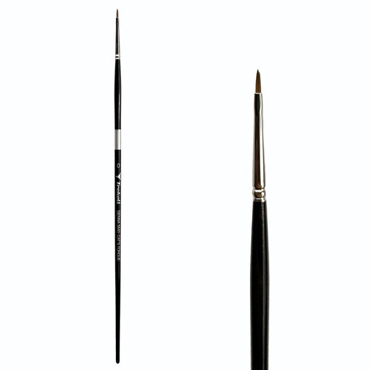 Trekell Sienna Synthetic Red Sable Long Handle Artist Brush, size #0 Cat's Tongue, is high-quality brush features synthetic red sable bristles that mimic natural sable, perfect for oil, watercolor, and acrylic painting.