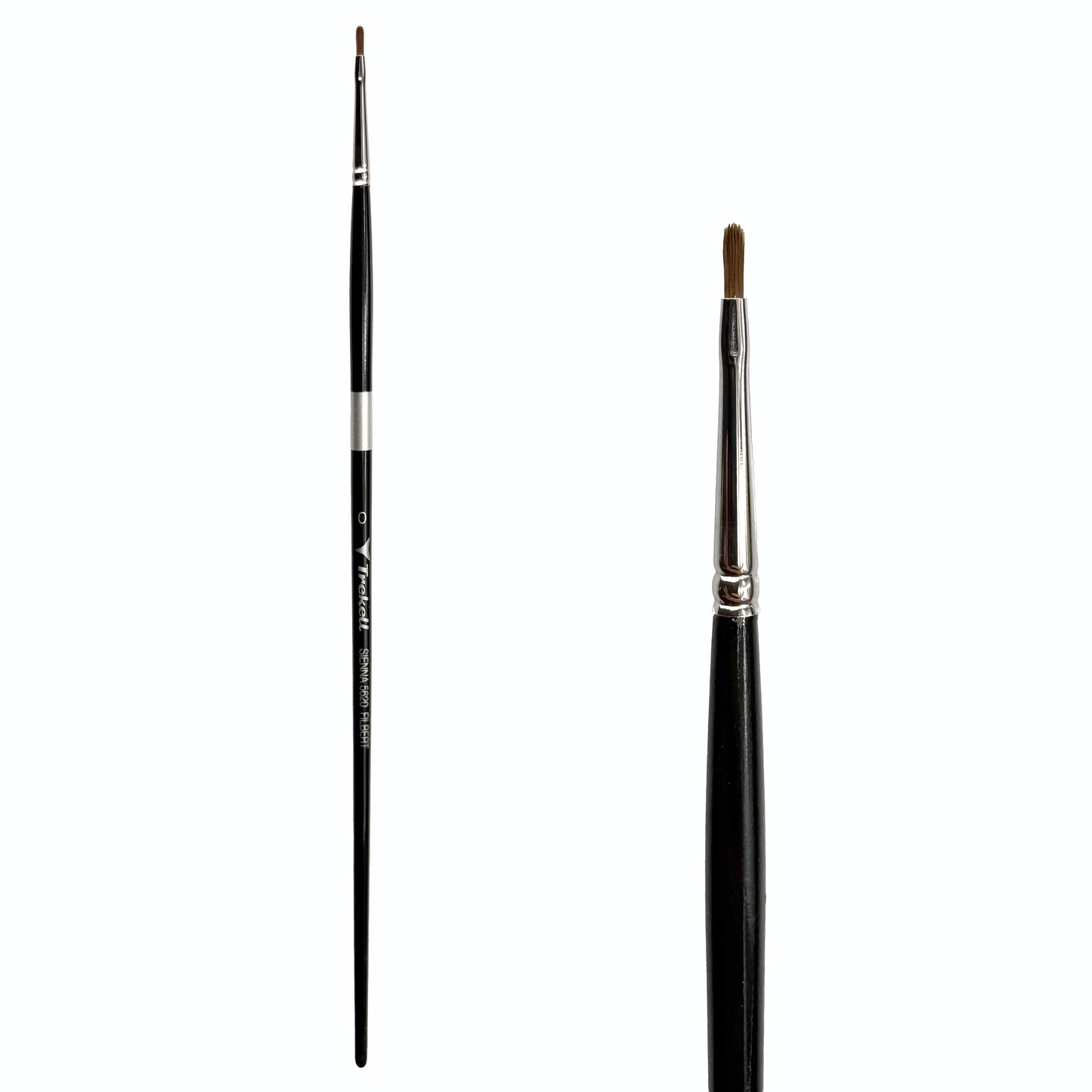 Trekell Sienna Synthetic Red Sable Long Handle Artist Brush, size #0 Filbert, is high-quality brush features synthetic red sable bristles that mimic natural sable, perfect for oil, watercolor, and acrylic painting.