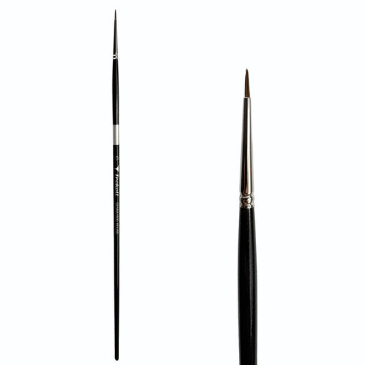 Trekell Sienna Synthetic Red Sable Long Handle Artist Brush, size #0 Round, is high-quality brush features synthetic red sable bristles that mimic natural sable, perfect for oil, watercolor, and acrylic painting.