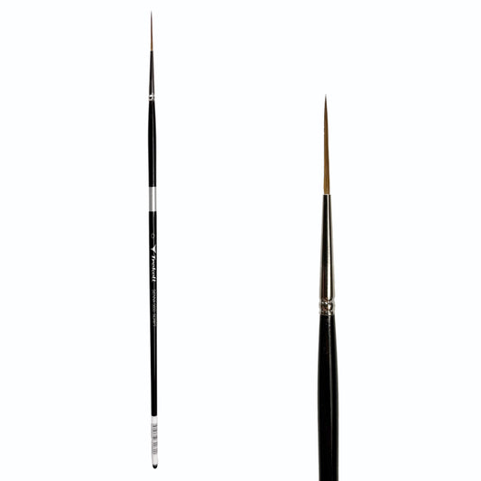 Trekell Sienna Synthetic Red Sable Long Handle Artist Brush, size #0 Script Rigger, is high-quality brush features synthetic red sable bristles that mimic natural sable, perfect for oil, watercolor, and acrylic painting.