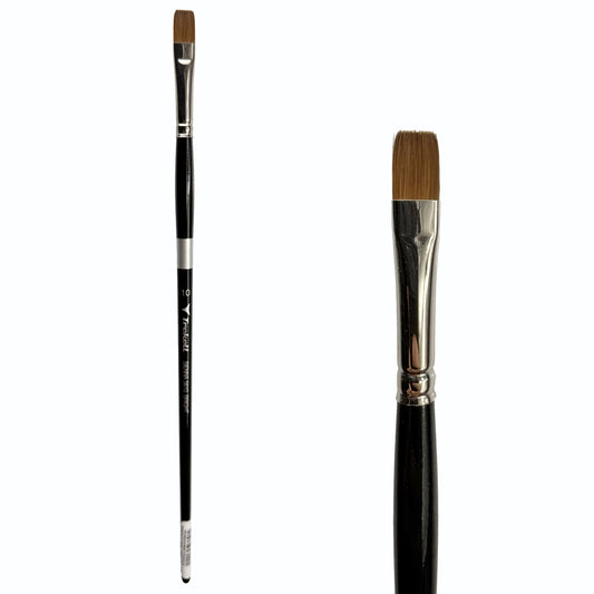 Trekell Sienna Synthetic Red Sable Long Handle Artist Brush, size #10 Bright, is high-quality brush features synthetic red sable bristles that mimic natural sable, perfect for oil, watercolor, and acrylic painting.