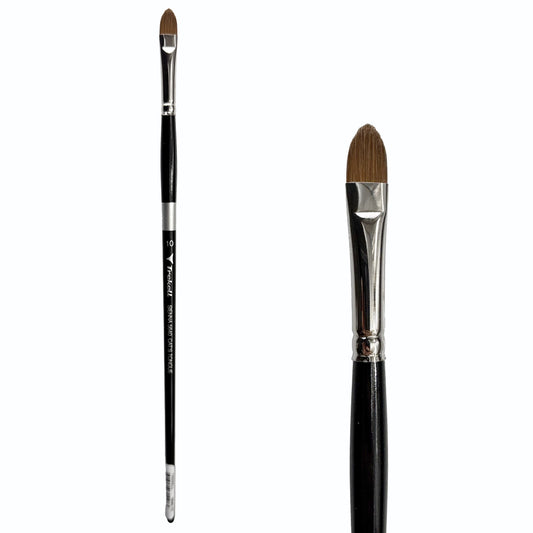 Trekell Sienna Synthetic Red Sable Long Handle Artist Brush, size #10 Cat's Tongue, is high-quality brush features synthetic red sable bristles that mimic natural sable, perfect for oil, watercolor, and acrylic painting.