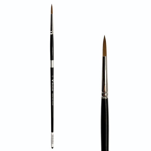 Trekell Sienna Synthetic Red Sable Long Handle Artist Brush, size #10 Round, is high-quality brush features synthetic red sable bristles that mimic natural sable, perfect for oil, watercolor, and acrylic painting.