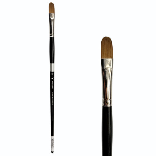 Trekell Sienna Synthetic Red Sable Long Handle Artist Brush, size #12 Filbert, is high-quality brush features synthetic red sable bristles that mimic natural sable, perfect for oil, watercolor, and acrylic painting.
