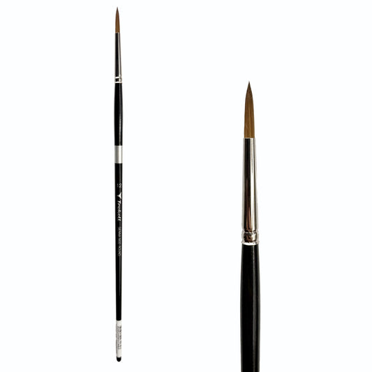 Trekell Sienna Synthetic Red Sable Long Handle Artist Brush, size #12 Round, is high-quality brush features synthetic red sable bristles that mimic natural sable, perfect for oil, watercolor, and acrylic painting.