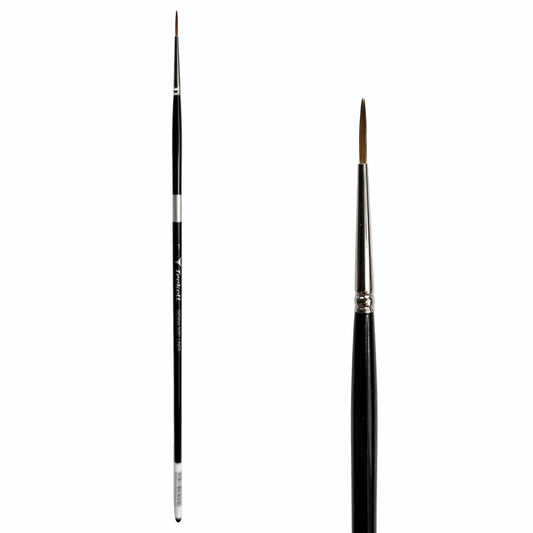 Trekell Sienna Synthetic Red Sable Long Handle Artist Brush, size #1 Liner, is high-quality brush features synthetic red sable bristles that mimic natural sable, perfect for oil, watercolor, and acrylic painting.