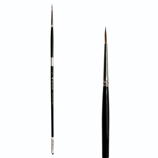 Trekell Sienna Synthetic Red Sable Long Handle Artist Brush, size #2/0 Liner, is high-quality brush features synthetic red sable bristles that mimic natural sable, perfect for oil, watercolor, and acrylic painting.