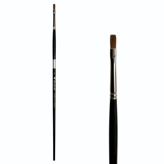 Trekell Sienna Synthetic Red Sable Long Handle Artist Brush, size #2 Bright, is high-quality brush features synthetic red sable bristles that mimic natural sable, perfect for oil, watercolor, and acrylic painting.