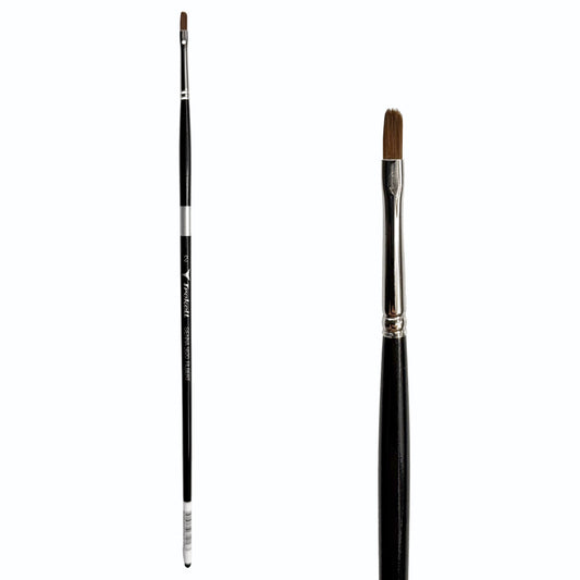 Trekell Sienna Synthetic Red Sable Long Handle Artist Brush, size #2 Filbert, is high-quality brush features synthetic red sable bristles that mimic natural sable, perfect for oil, watercolor, and acrylic painting.