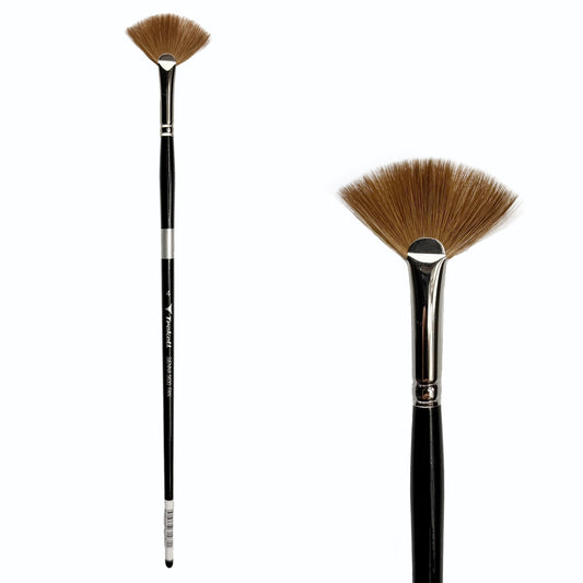 Trekell Sienna Synthetic Red Sable Long Handle Artist Brush, size #4 Fan, is high-quality brush features synthetic red sable bristles that mimic natural sable, perfect for oil, watercolor, and acrylic painting.