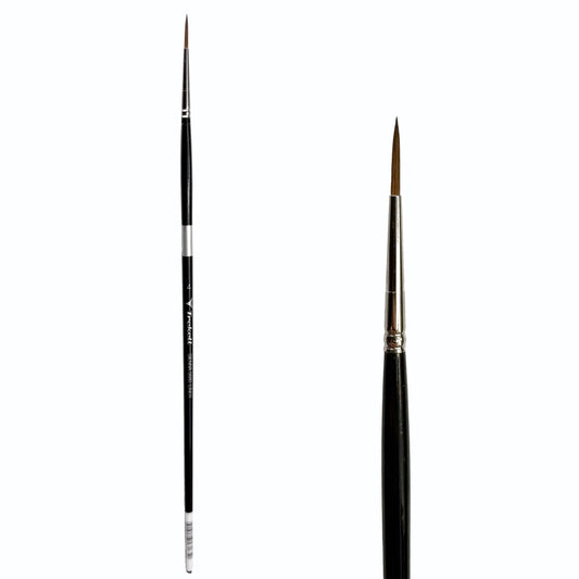 Trekell Sienna Synthetic Red Sable Long Handle Artist Brush, size #4 Liner, is high-quality brush features synthetic red sable bristles that mimic natural sable, perfect for oil, watercolor, and acrylic painting.