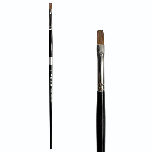 Trekell Sienna Synthetic Red Sable Long Handle Artist Brush, size #6 Bright, is high-quality brush features synthetic red sable bristles that mimic natural sable, perfect for oil, watercolor, and acrylic painting.