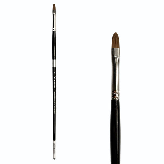 Trekell Sienna Synthetic Red Sable Long Handle Artist Brush, size #6 Cat's Tongue, is high-quality brush features synthetic red sable bristles that mimic natural sable, perfect for oil, watercolor, and acrylic painting.