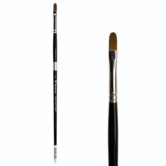 Trekell Sienna Synthetic Red Sable Long Handle Artist Brush, size #6 Filbert, is high-quality brush features synthetic red sable bristles that mimic natural sable, perfect for oil, watercolor, and acrylic painting.