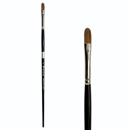 Trekell Sienna Synthetic Red Sable Long Handle Artist Brush, size #8 Filbert, is high-quality brush features synthetic red sable bristles that mimic natural sable, perfect for oil, watercolor, and acrylic painting.