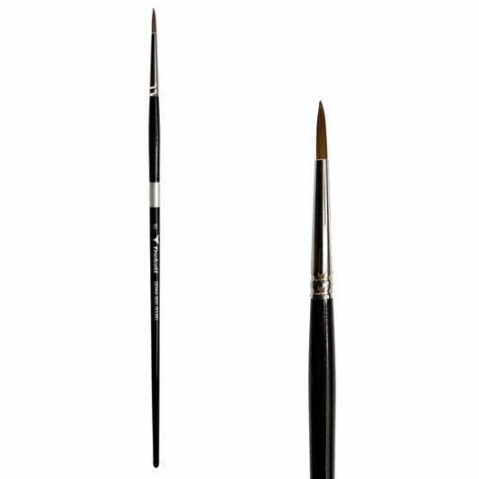 Trekell Sienna Synthetic Red Sable Long Handle Artist Brush, size #8 Round, is high-quality brush features synthetic red sable bristles that mimic natural sable, perfect for oil, watercolor, and acrylic painting.