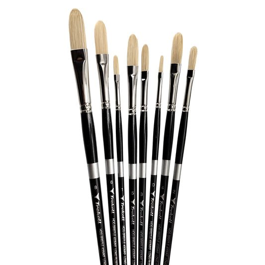Trekell Trekell Hog Bristle Long Handle Artist Brush, Complete Set, Long Filbert, ideal for Oil and Acrylic Painting

