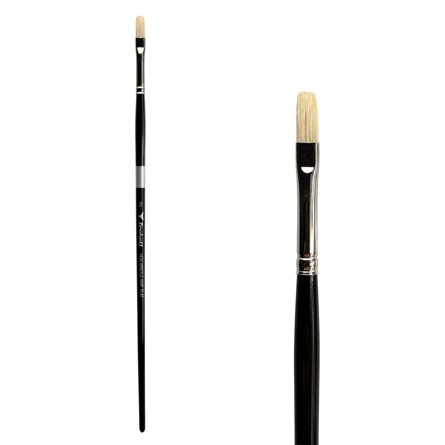 Trekell Trekell Hog Bristle Long Handle Artist Brush, size #2 Flat, ideal for Oil and Acrylic Painting
