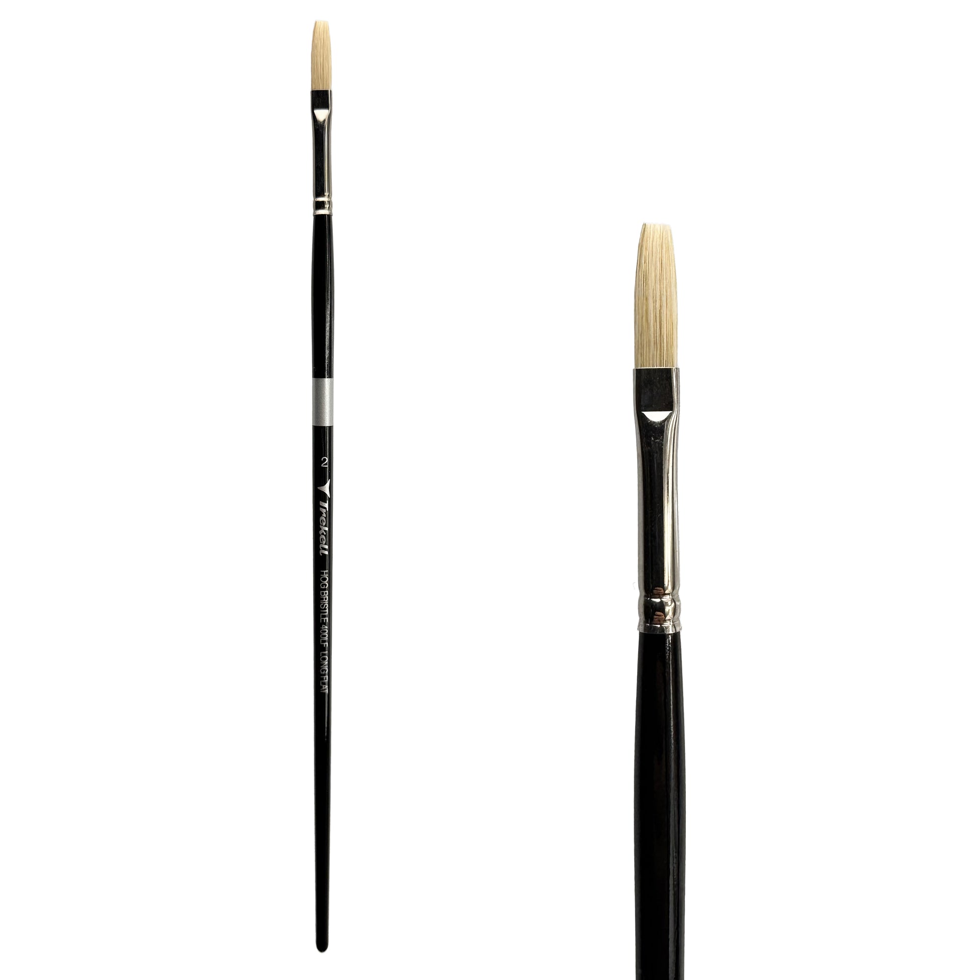 Trekell Trekell Hog Bristle Long Handle Artist Brush, size #2 Long Flat, ideal for Oil and Acrylic Painting
