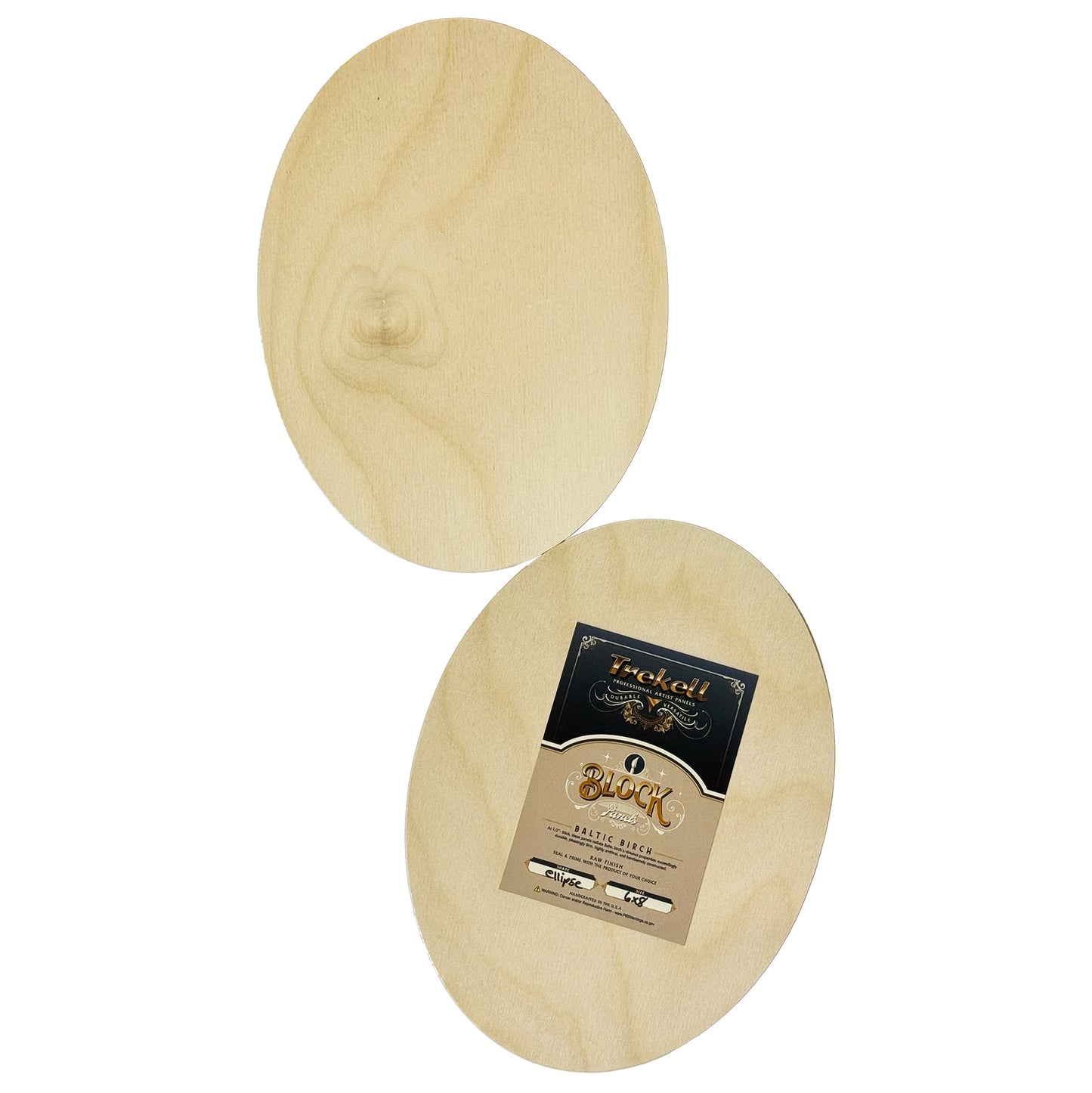 Trekell 6" x 8" unprimed 1/2" Baltic birch oval wood painting panel with pre-sanded smooth surface, durable wooden canvas for oil, acrylic, watercolor, gouache, ink, charcoal, pastel, pencil, and mixed media.