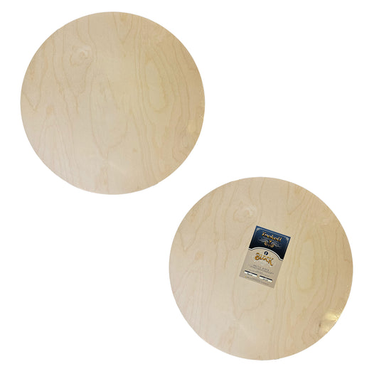 Trekell 20" round unprimed wood panel made from 1/2" Baltic birch, pre-sanded smooth surface with keyhole backing, sturdy panel ready for sealing and priming for various painting media.