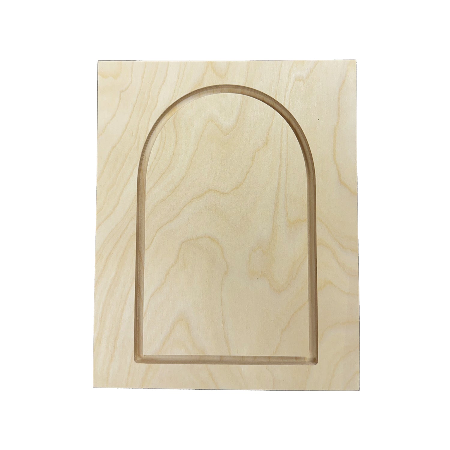 a wood canvas with an arch shape