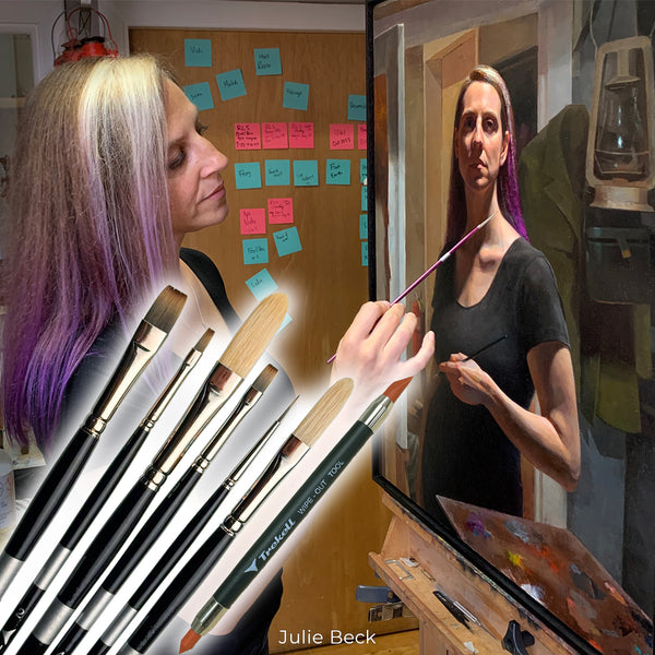 Julie Beck 7-Piece Trekell Brush Set | Synthetic & Natural Hair Brushes for Oil Painting