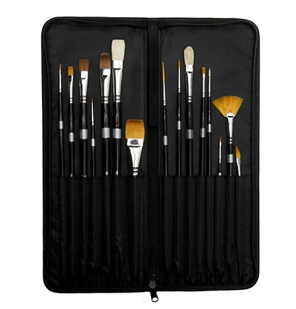 Trekell Canvas Artist Brush Case for travel, protection or studio storage zipper holds 15 brushes handle for carrying