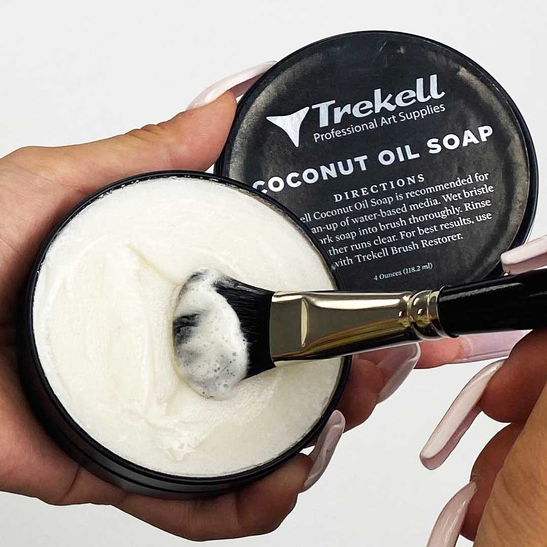 How to clean acrylic paint brushes video Trekell Coconut Oil Artist Brush Soap for Water Based Media - 4oz For art paint brushes, acrylic paint, watercolor paint, gouache paint, ink brush washing and cleaning Trekell Art Supplies