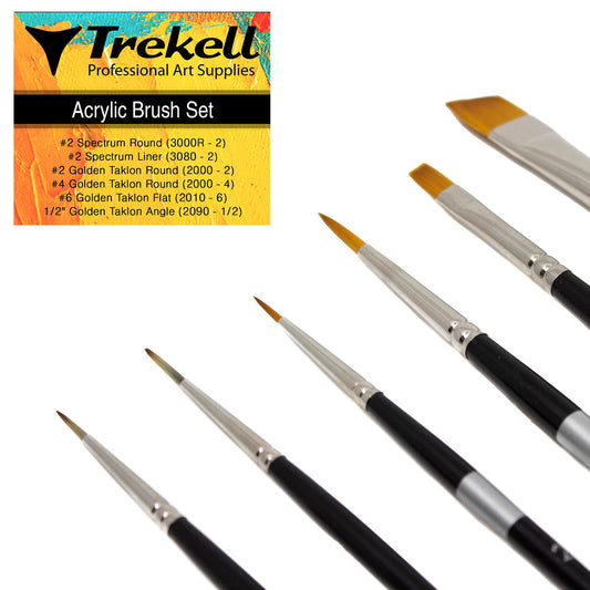 Trekell Art Supplies Acrylic Artist Brush Set for beginners, intermediate, advance, professional artists, synthetic vegan friendly long handle short handle