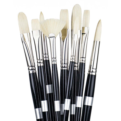 Hog Bristle - 10" Long Handle Artist Brush for oil paint Chungking bristles Trekell Art Supplies