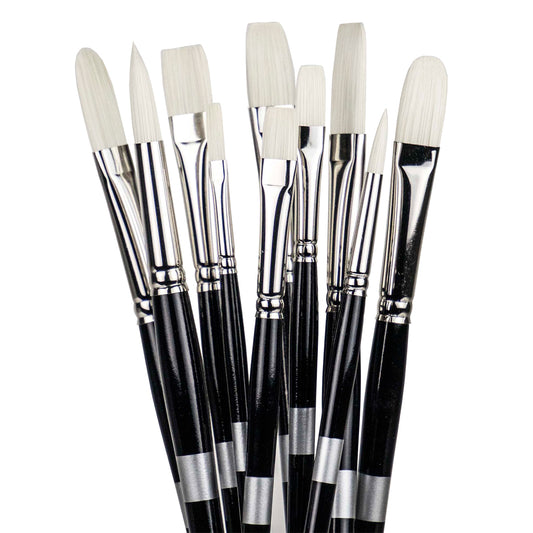 Trekell Art Supplies Opal Synthetic Hog Bristle Artist Brushes Vegan Friendly For oil and acrylic paint long handle oil painter acrylic painter