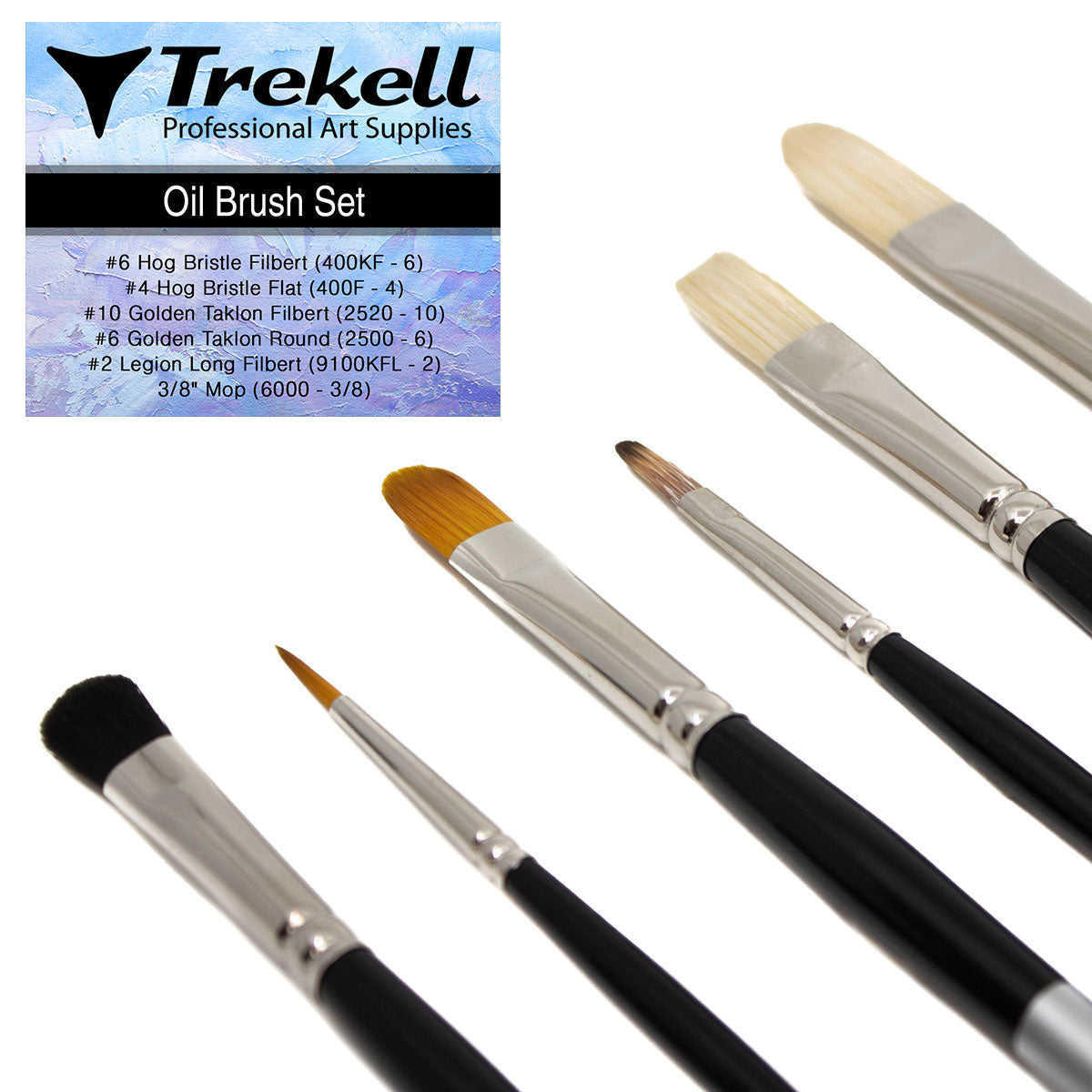 Trekell Art Supplies Oil Artist Brush Set for beginners, intermediate, advanced, professional artists, synthetic and natural hair long handle short handle