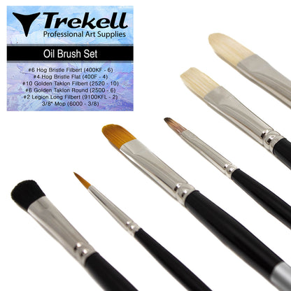 Trekell Art Supplies Oil Artist Brush Set for beginners, intermediate, advanced, professional artists, synthetic and natural hair long handle short handle